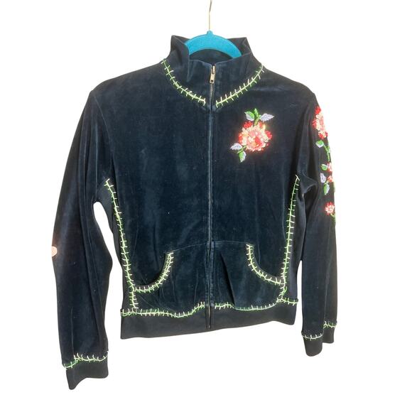 Oliver Escio Black Suede Jacket Floral VTG Fairy Coquette Y2K Rose Comfort Y2K - Picture 1 of 10
